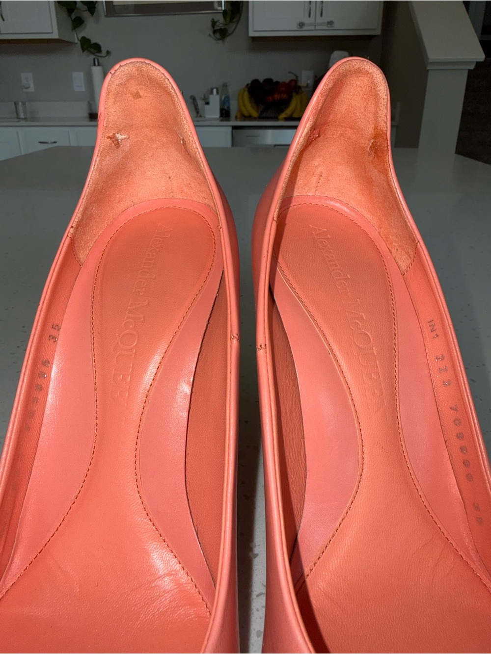 Alexander McQueen Coral Pink Pointed-Toe Pumps with Silver Metal Tip - Picture 14 of 14